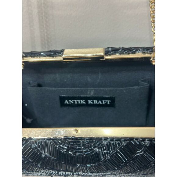 NWOT Antik Kraft Beaded Evening Black & Gold Purse Clutch Purse - Picture 4 of 6